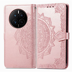 Leather Case Stands Fashionable Pattern Flip Cover Holder for Huawei Mate 50E Rose Gold