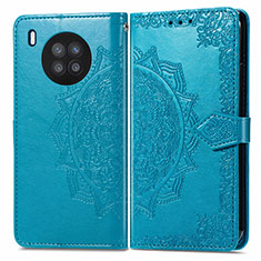 Leather Case Stands Fashionable Pattern Flip Cover Holder for Huawei Nova 8i Blue