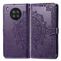 Leather Case Stands Fashionable Pattern Flip Cover Holder for Huawei Nova 8i Purple