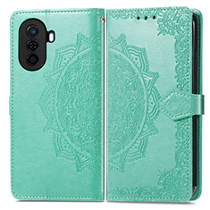 Leather Case Stands Fashionable Pattern Flip Cover Holder for Huawei Nova Y70 Green