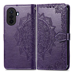 Leather Case Stands Fashionable Pattern Flip Cover Holder for Huawei Nova Y70 Plus Purple