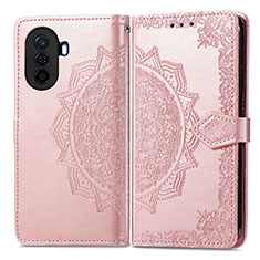 Leather Case Stands Fashionable Pattern Flip Cover Holder for Huawei Nova Y71 Rose Gold