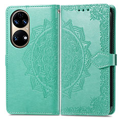 Leather Case Stands Fashionable Pattern Flip Cover Holder for Huawei P50 Green