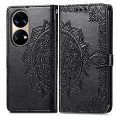 Leather Case Stands Fashionable Pattern Flip Cover Holder for Huawei P50e Black