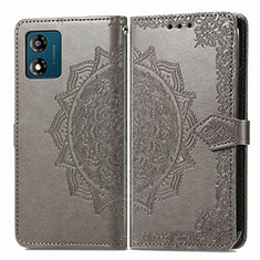 Leather Case Stands Fashionable Pattern Flip Cover Holder for Motorola Moto E13 Gray