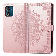 Leather Case Stands Fashionable Pattern Flip Cover Holder for Motorola Moto E13 Rose Gold