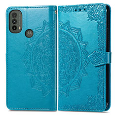 Leather Case Stands Fashionable Pattern Flip Cover Holder for Motorola Moto E20 Blue