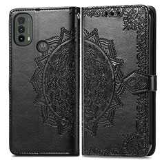 Leather Case Stands Fashionable Pattern Flip Cover Holder for Motorola Moto E30 Black