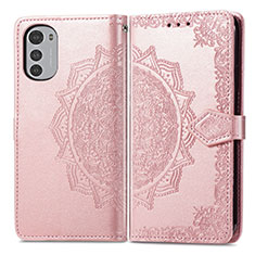 Leather Case Stands Fashionable Pattern Flip Cover Holder for Motorola Moto E32s Rose Gold