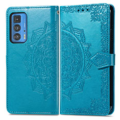 Leather Case Stands Fashionable Pattern Flip Cover Holder for Motorola Moto Edge 20 Pro 5G Blue