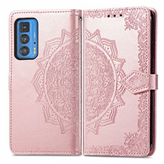 Leather Case Stands Fashionable Pattern Flip Cover Holder for Motorola Moto Edge 20 Pro 5G Rose Gold