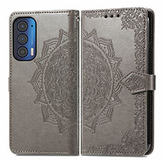 Leather Case Stands Fashionable Pattern Flip Cover Holder for Motorola Moto Edge (2021) 5G Gray