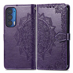 Leather Case Stands Fashionable Pattern Flip Cover Holder for Motorola Moto Edge (2021) 5G Purple