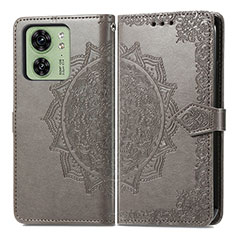 Leather Case Stands Fashionable Pattern Flip Cover Holder for Motorola Moto Edge (2023) 5G Gray