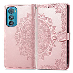 Leather Case Stands Fashionable Pattern Flip Cover Holder for Motorola Moto Edge 30 5G Rose Gold