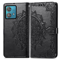 Leather Case Stands Fashionable Pattern Flip Cover Holder for Motorola Moto Edge 40 Neo 5G Black