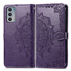 Leather Case Stands Fashionable Pattern Flip Cover Holder for Motorola Moto Edge Lite 5G Purple