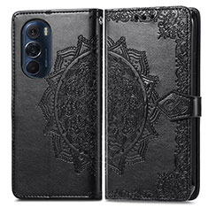 Leather Case Stands Fashionable Pattern Flip Cover Holder for Motorola Moto Edge Plus (2022) 5G Black