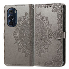 Leather Case Stands Fashionable Pattern Flip Cover Holder for Motorola Moto Edge Plus (2022) 5G Gray