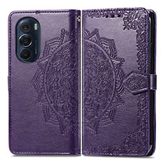 Leather Case Stands Fashionable Pattern Flip Cover Holder for Motorola Moto Edge Plus (2022) 5G Purple