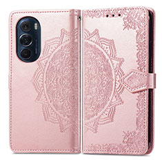 Leather Case Stands Fashionable Pattern Flip Cover Holder for Motorola Moto Edge X30 5G Rose Gold