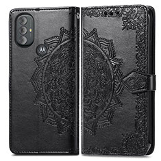 Leather Case Stands Fashionable Pattern Flip Cover Holder for Motorola Moto G Play (2023) Black