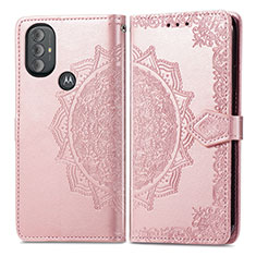 Leather Case Stands Fashionable Pattern Flip Cover Holder for Motorola Moto G Play (2023) Rose Gold