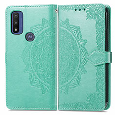 Leather Case Stands Fashionable Pattern Flip Cover Holder for Motorola Moto G Pure Green