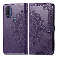 Leather Case Stands Fashionable Pattern Flip Cover Holder for Motorola Moto G Pure Purple