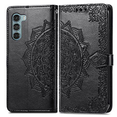 Leather Case Stands Fashionable Pattern Flip Cover Holder for Motorola Moto G200 5G Black