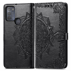 Leather Case Stands Fashionable Pattern Flip Cover Holder for Motorola Moto G50 Black