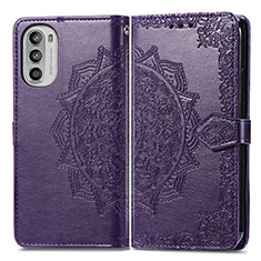 Leather Case Stands Fashionable Pattern Flip Cover Holder for Motorola Moto G52j 5G Purple