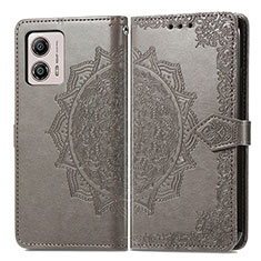 Leather Case Stands Fashionable Pattern Flip Cover Holder for Motorola Moto G53j 5G Gray