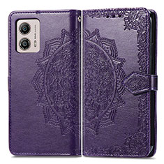 Leather Case Stands Fashionable Pattern Flip Cover Holder for Motorola Moto G53j 5G Purple