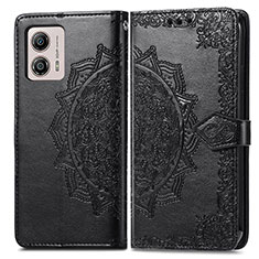 Leather Case Stands Fashionable Pattern Flip Cover Holder for Motorola Moto G53y 5G Black