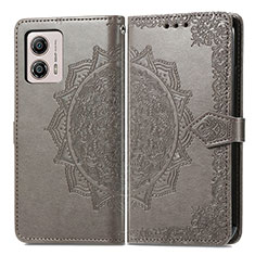 Leather Case Stands Fashionable Pattern Flip Cover Holder for Motorola Moto G53y 5G Gray