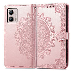 Leather Case Stands Fashionable Pattern Flip Cover Holder for Motorola Moto G53y 5G Rose Gold