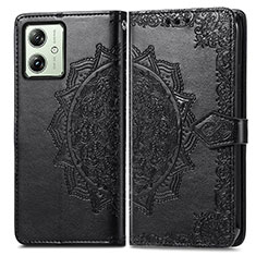 Leather Case Stands Fashionable Pattern Flip Cover Holder for Motorola Moto G54 5G Black