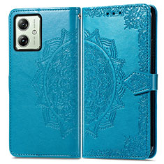 Leather Case Stands Fashionable Pattern Flip Cover Holder for Motorola Moto G54 5G Blue