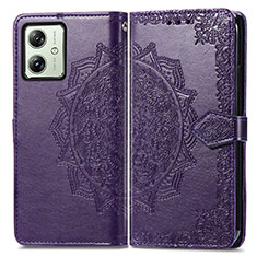 Leather Case Stands Fashionable Pattern Flip Cover Holder for Motorola Moto G54 5G Purple