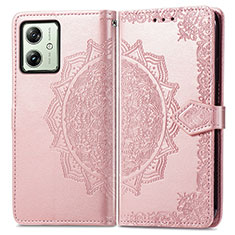 Leather Case Stands Fashionable Pattern Flip Cover Holder for Motorola Moto G54 5G Rose Gold