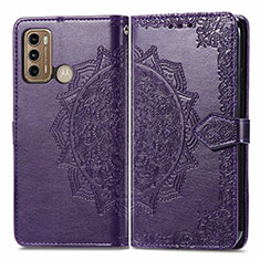 Leather Case Stands Fashionable Pattern Flip Cover Holder for Motorola Moto G60 Purple
