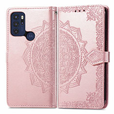 Leather Case Stands Fashionable Pattern Flip Cover Holder for Motorola Moto G60s Rose Gold