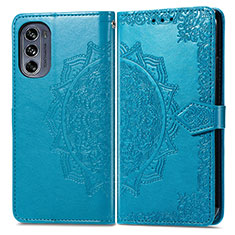 Leather Case Stands Fashionable Pattern Flip Cover Holder for Motorola Moto G62 5G Blue
