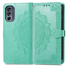 Leather Case Stands Fashionable Pattern Flip Cover Holder for Motorola Moto G62 5G Green