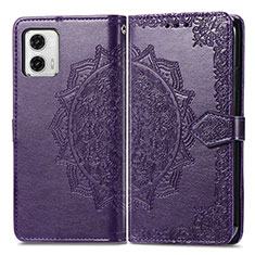 Leather Case Stands Fashionable Pattern Flip Cover Holder for Motorola Moto G73 5G Purple