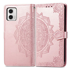 Leather Case Stands Fashionable Pattern Flip Cover Holder for Motorola Moto G73 5G Rose Gold