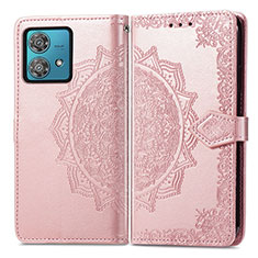 Leather Case Stands Fashionable Pattern Flip Cover Holder for Motorola Moto G84 5G Rose Gold