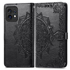 Leather Case Stands Fashionable Pattern Flip Cover Holder for Motorola Moto X40 5G Black