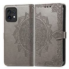 Leather Case Stands Fashionable Pattern Flip Cover Holder for Motorola Moto X40 5G Gray